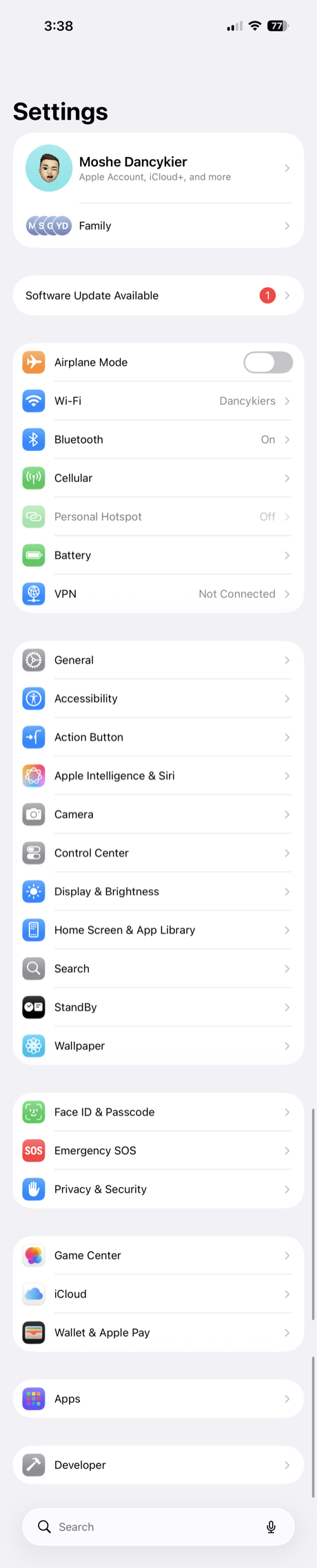 A full Settings screen stitched into one long image
